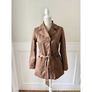Ambition Womens Belted Button-Up Trench Coat S Brown Jacket